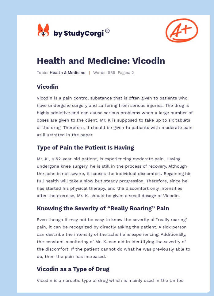 Health and Medicine: Vicodin. Page 1