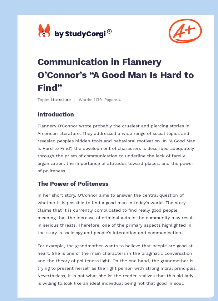 Communication in Flannery O’Connor’s “A Good Man Is Hard to Find”. Page 1
