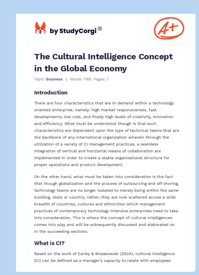 The Cultural Intelligence Concept in the Global Economy. Page 1