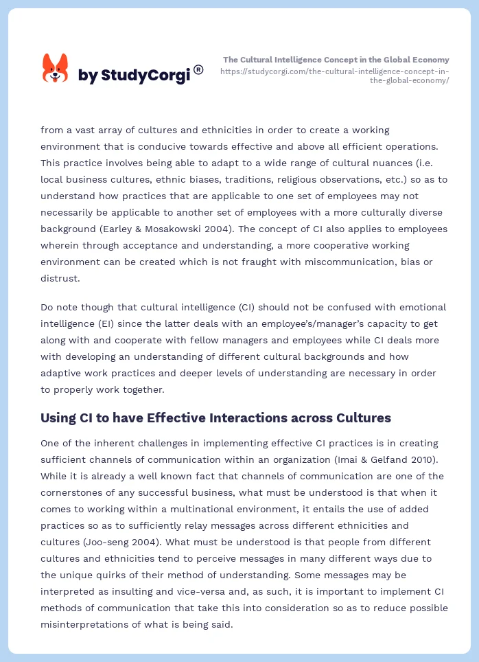 The Cultural Intelligence Concept in the Global Economy. Page 2