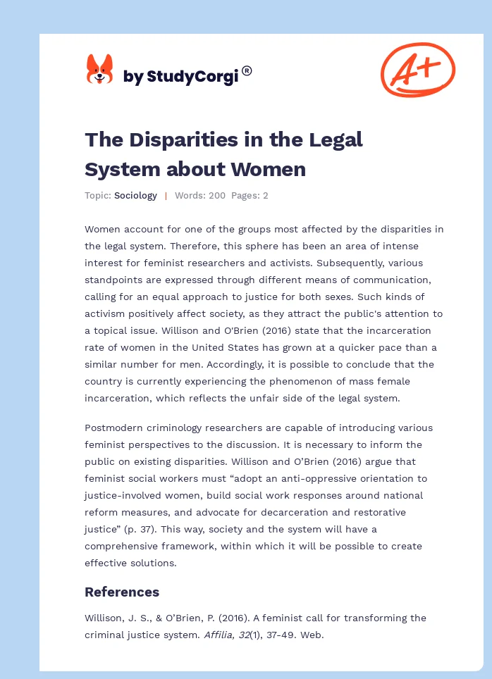 The Disparities in the Legal System about Women. Page 1