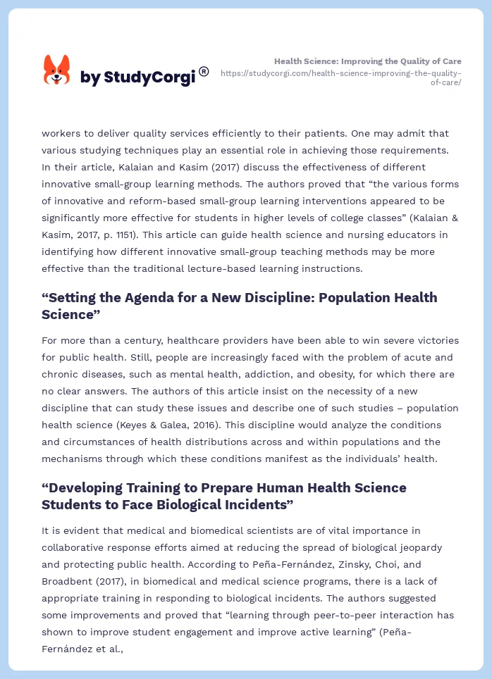 Health Science: Improving the Quality of Care. Page 2