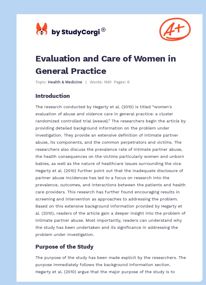 Evaluation and Care of Women in General Practice. Page 1