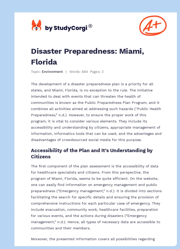 Disaster Preparedness: Miami, Florida. Page 1