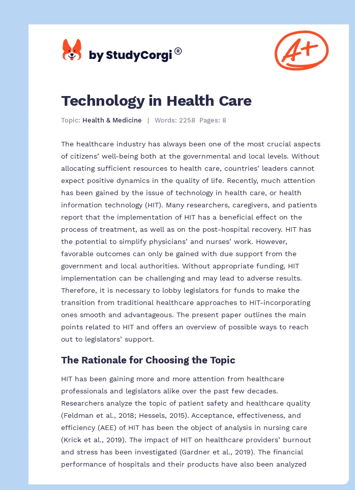 Technology in Health Care. Page 1