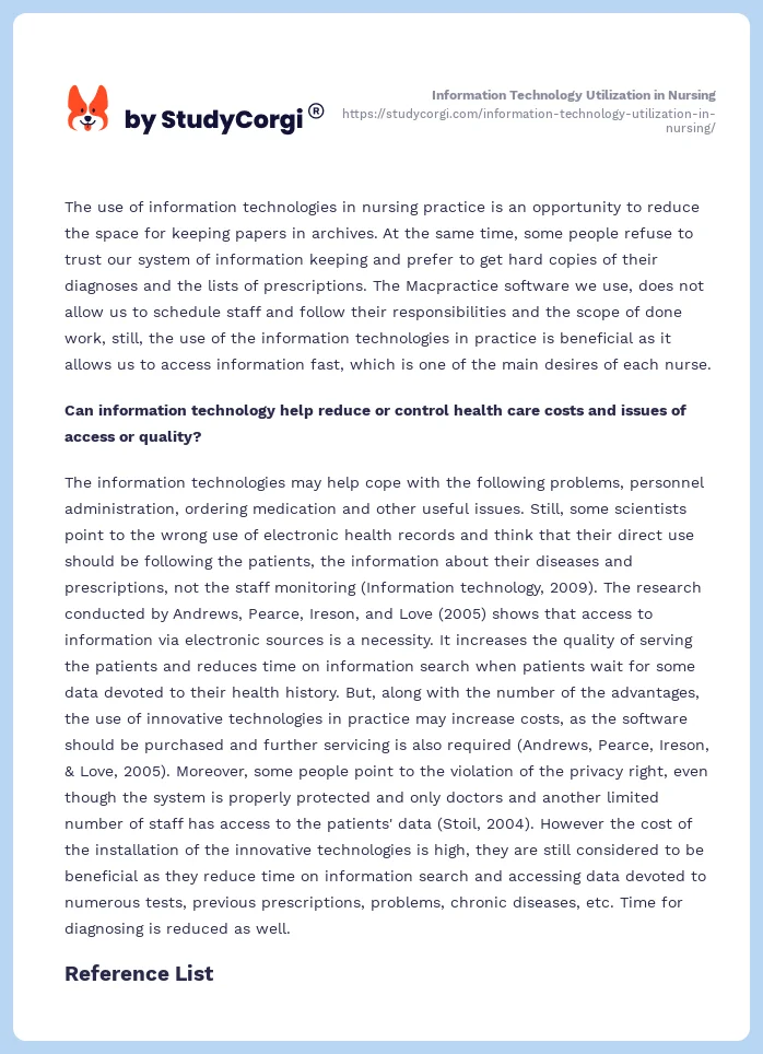 Information Technology Utilization in Nursing. Page 2