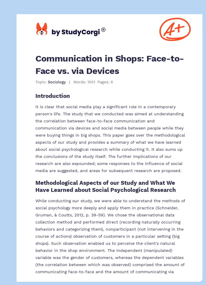 Communication in Shops: Face-to-Face vs. via Devices. Page 1