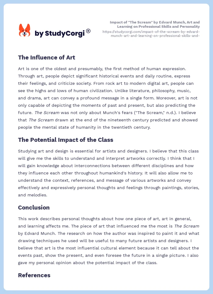 Impact of "The Scream" by Edvard Munch, Art and Learning on Professional Skills and Personality. Page 2