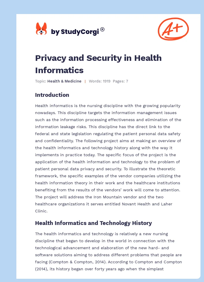 Privacy and Security in Health Informatics. Page 1