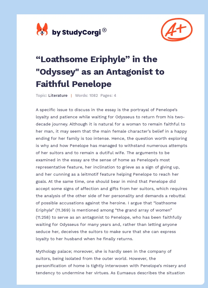 “Loathsome Eriphyle” in the "Odyssey" as an Antagonist to Faithful Penelope. Page 1
