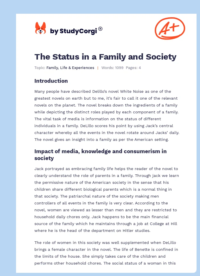 The Status in a Family and Society. Page 1