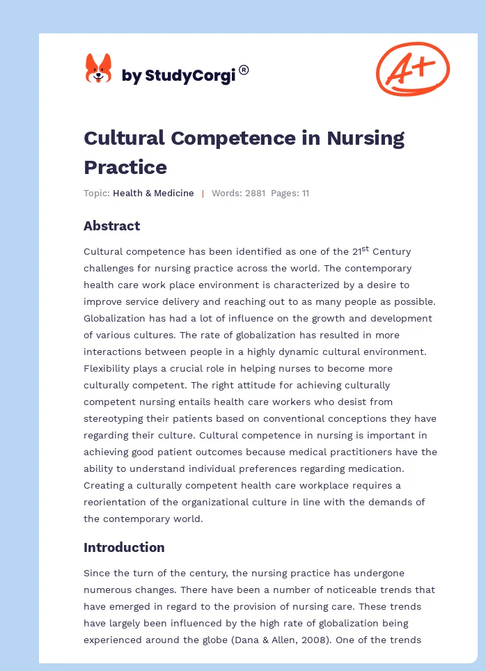 Cultural Competence in Nursing Practice. Page 1