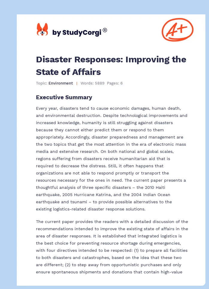Disaster Responses: Improving the State of Affairs. Page 1