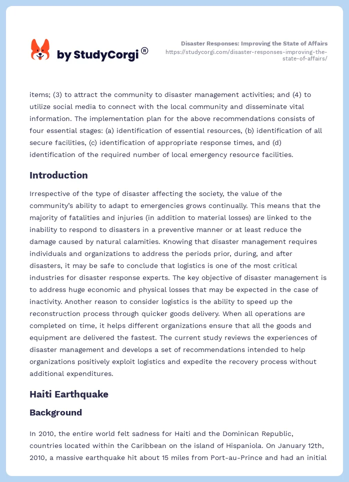 Disaster Responses: Improving the State of Affairs. Page 2