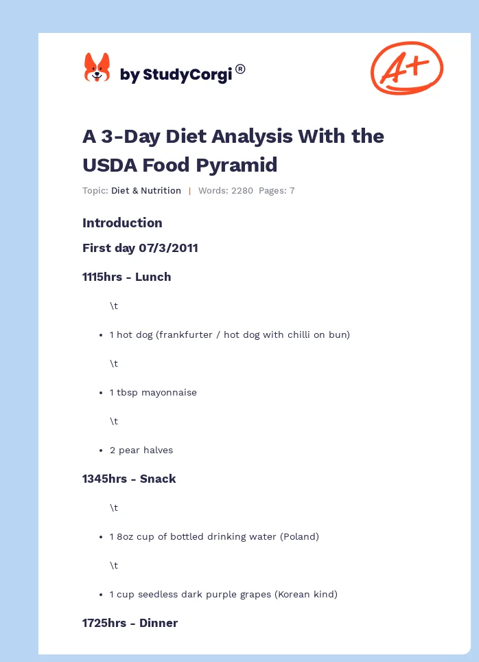 A 3-Day Diet Analysis With the USDA Food Pyramid. Page 1