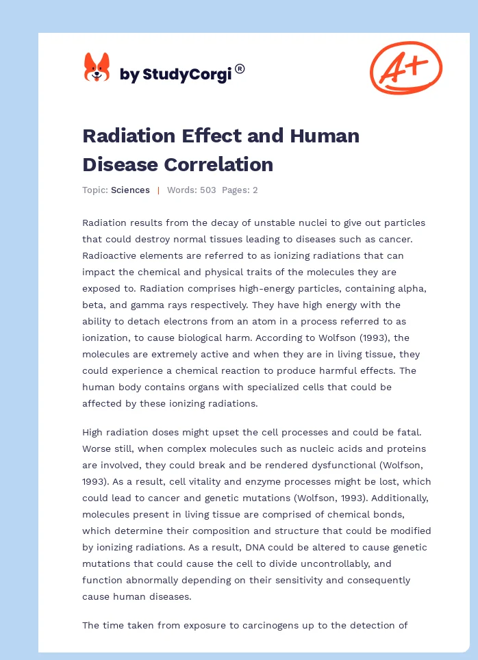 Radiation Effect and Human Disease Correlation. Page 1