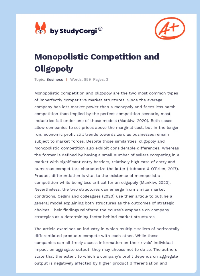 Monopolistic Competition and Oligopoly. Page 1
