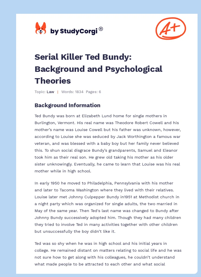Serial Killer Ted Bundy: Background and Psychological Theories. Page 1