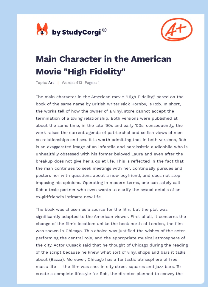 Main Character in the American Movie "High Fidelity". Page 1