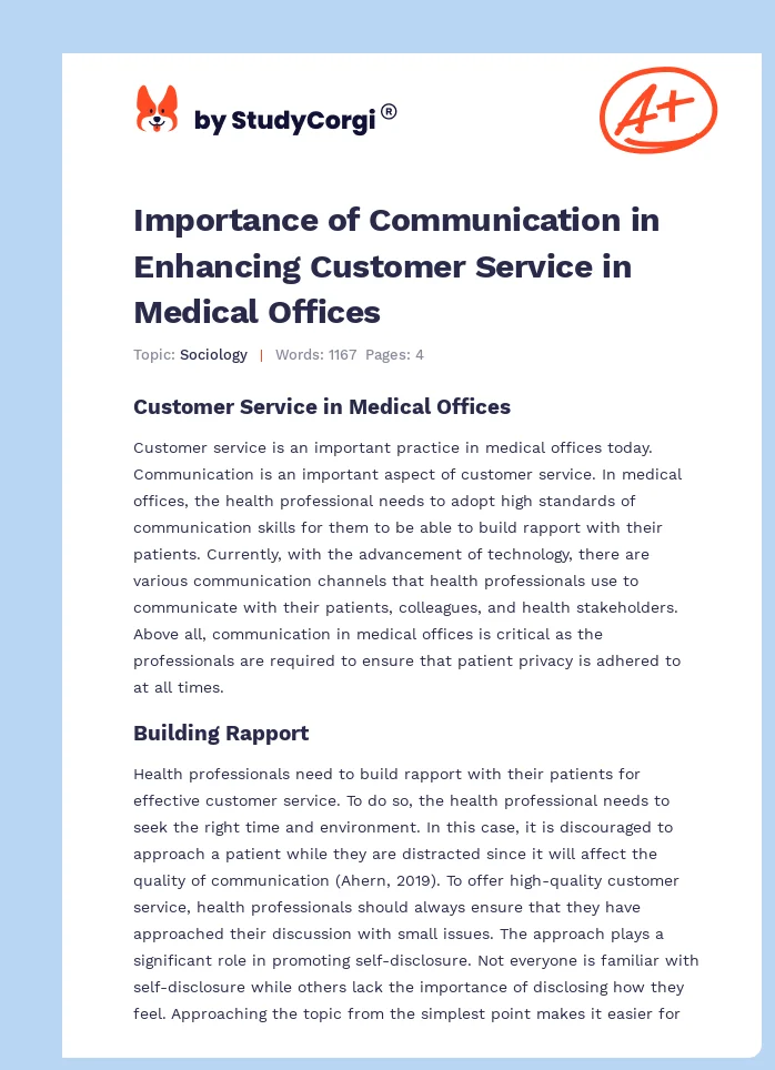 Importance of Communication in Enhancing Customer Service in Medical Offices. Page 1