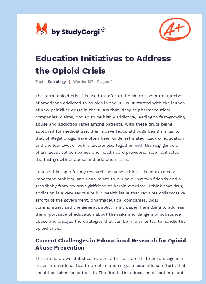 Education Initiatives to Address the Opioid Crisis. Page 1
