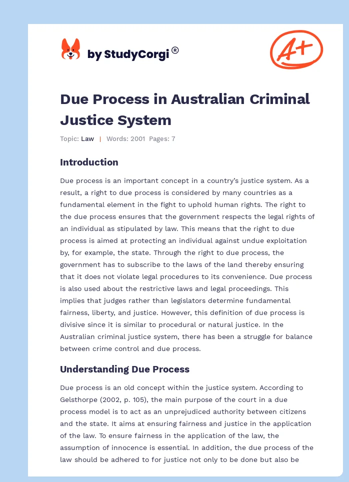 Due Process in Australian Criminal Justice System. Page 1
