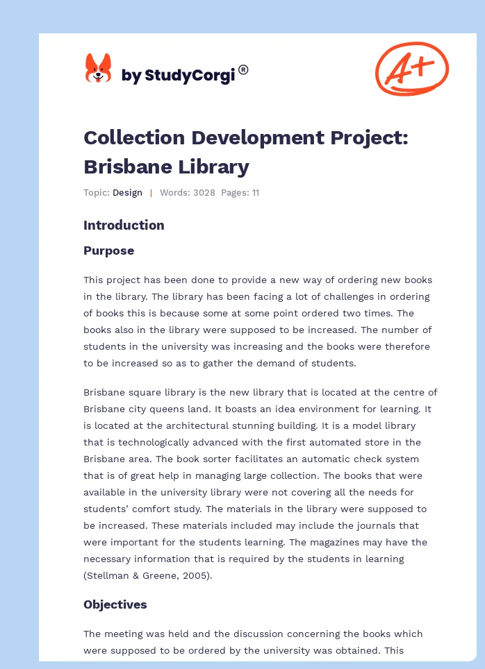 Collection Development Project: Brisbane Library. Page 1