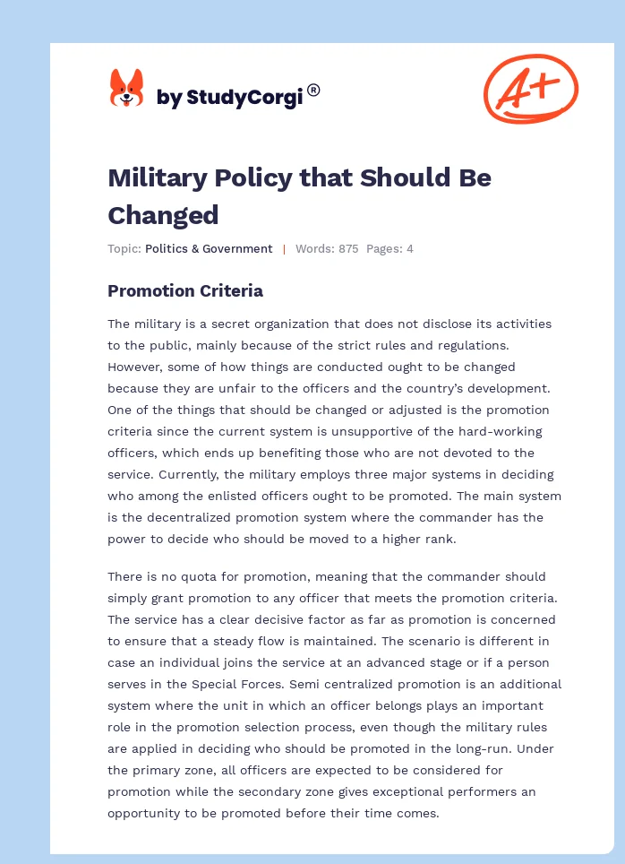 Military Policy that Should Be Changed. Page 1