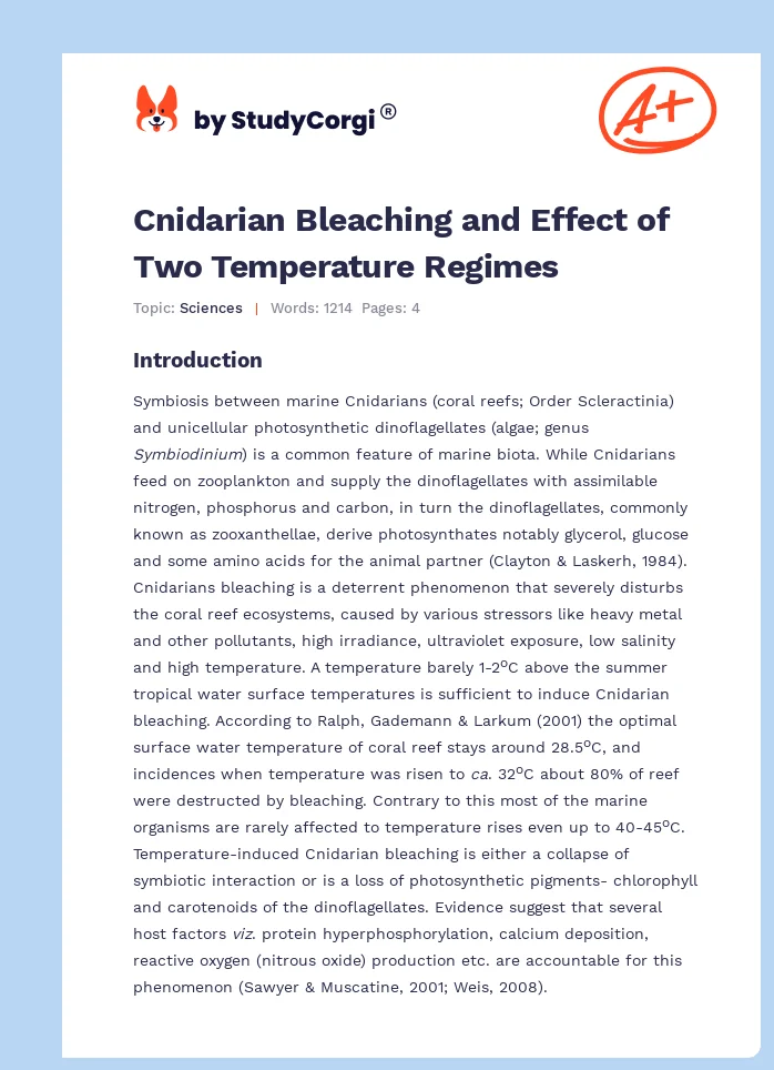 Cnidarian Bleaching and Effect of Two Temperature Regimes. Page 1