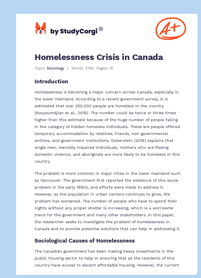 Homelessness Crisis in Canada. Page 1