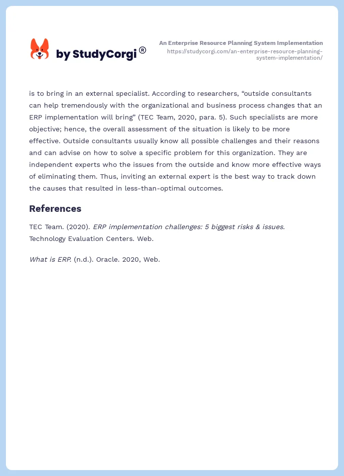 An Enterprise Resource Planning System Implementation. Page 2