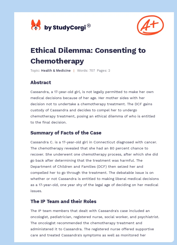 Ethical Dilemma: Consenting to Chemotherapy. Page 1