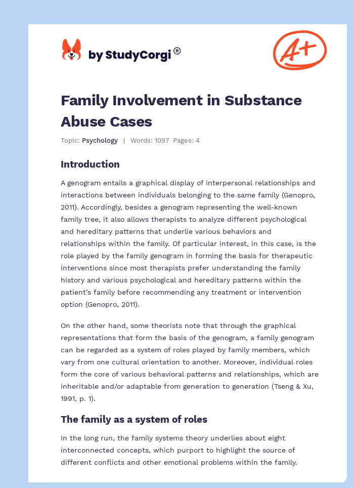 Family Involvement in Substance Abuse Cases. Page 1