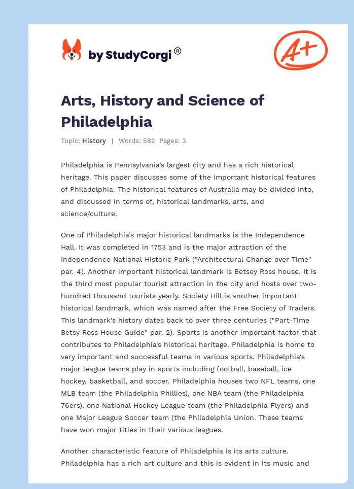 Arts, History and Science of Philadelphia. Page 1