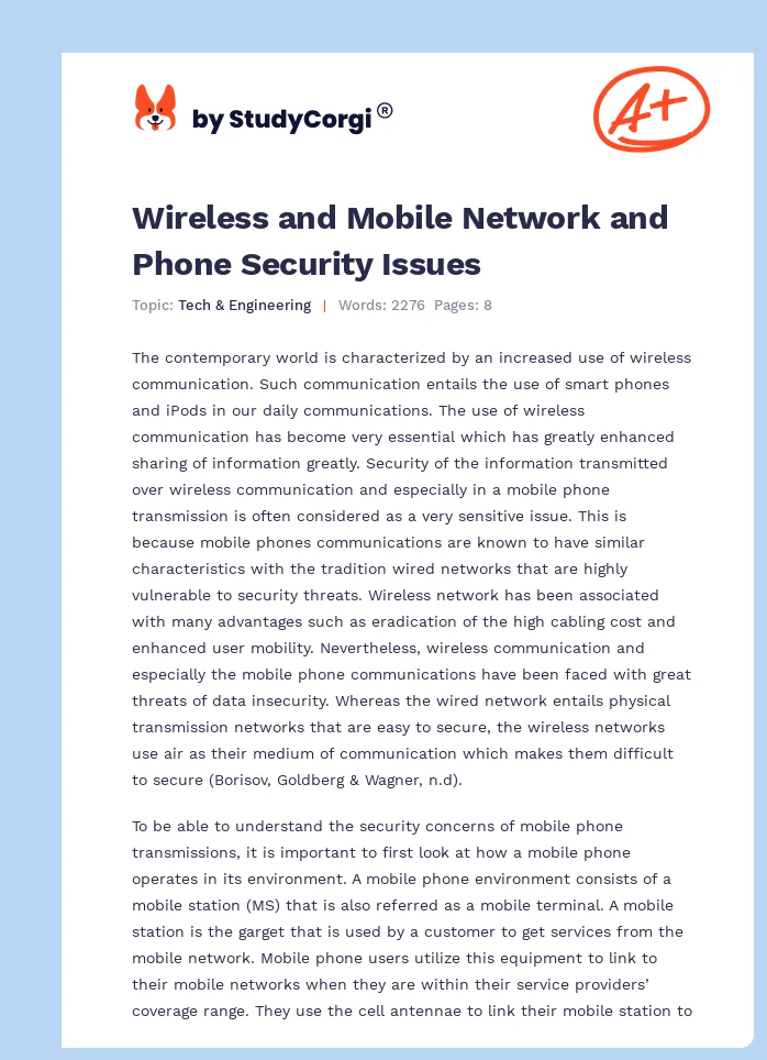 Wireless and Mobile Network and Phone Security Issues. Page 1
