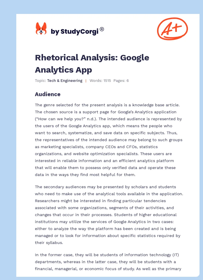 Rhetorical Analysis: Google Analytics App. Page 1