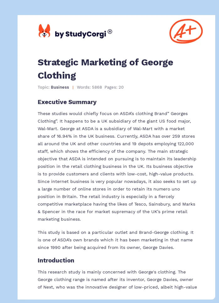 Strategic Marketing of George Clothing. Page 1