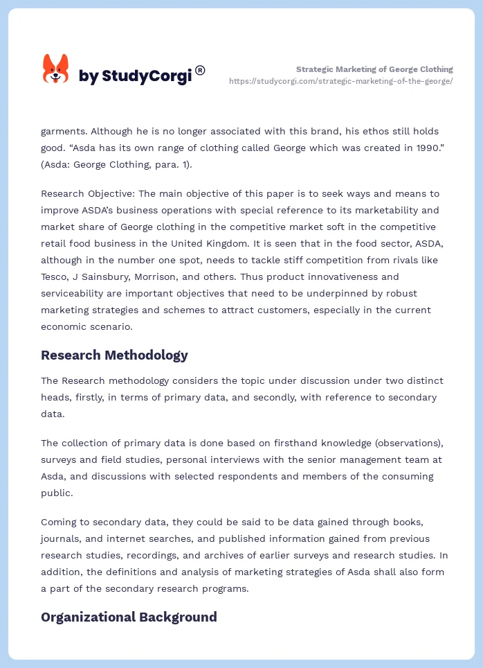 Strategic Marketing of George Clothing. Page 2