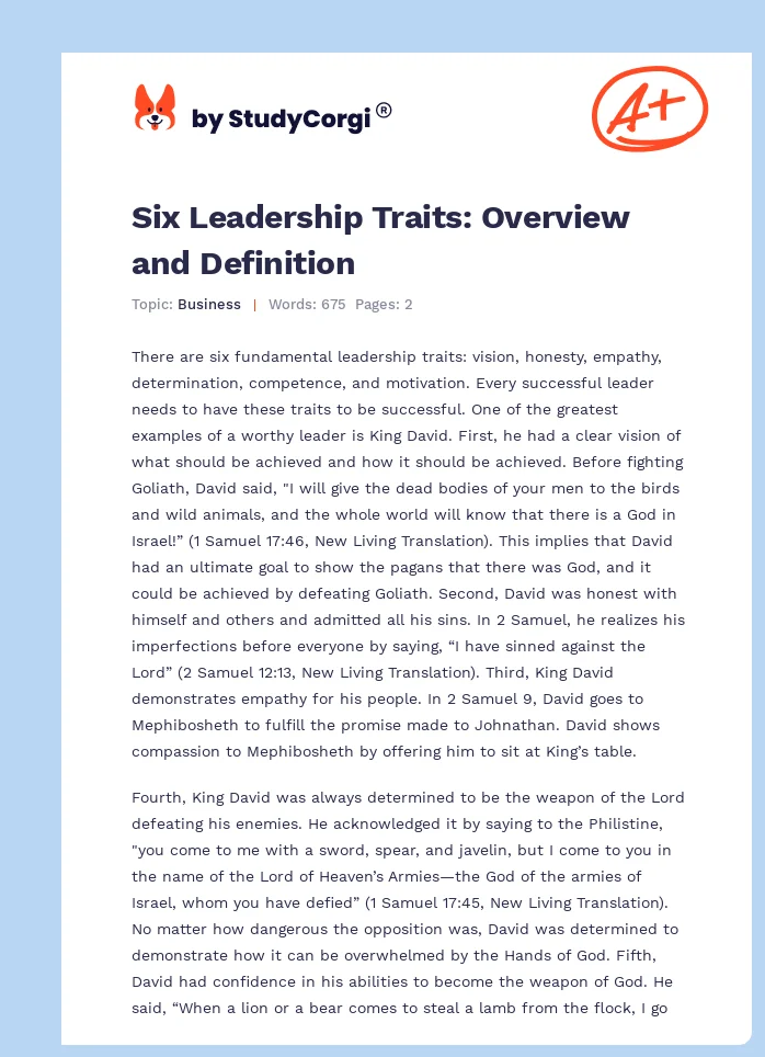 Six Leadership Traits: Overview and Definition. Page 1