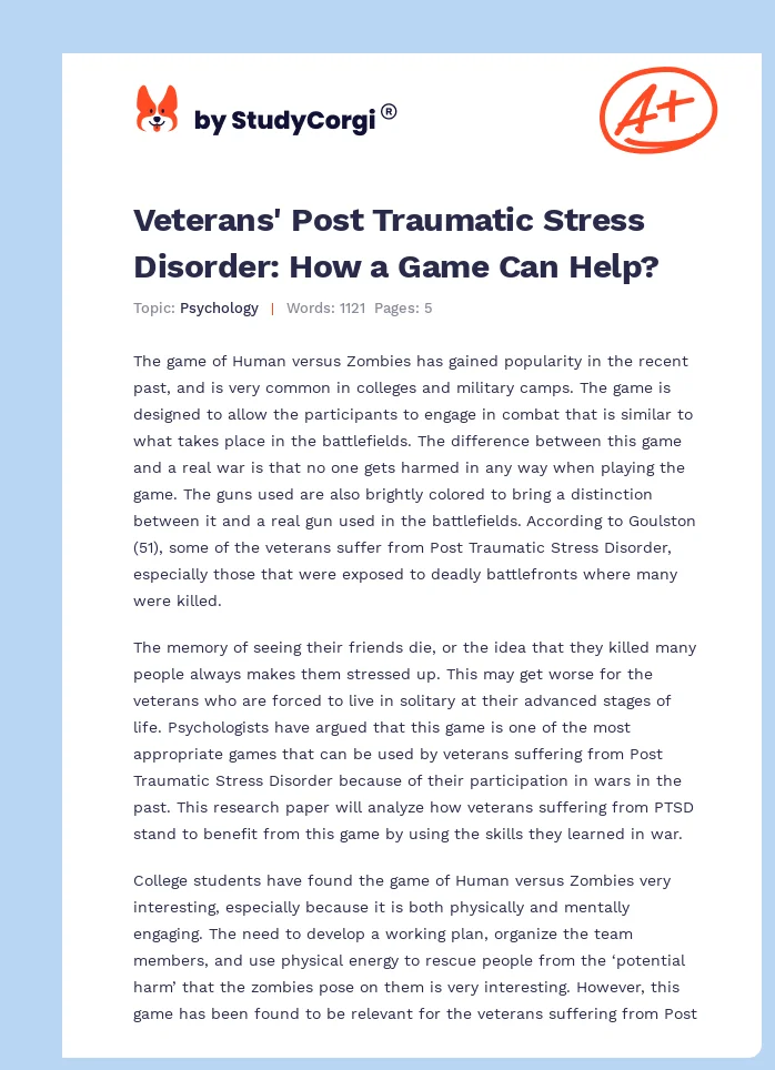 Veterans' Post Traumatic Stress Disorder: How a Game Can Help?. Page 1