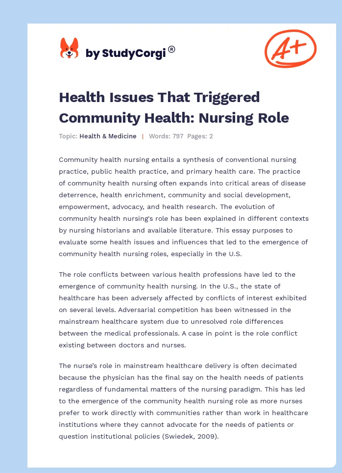 Health Issues That Triggered Community Health: Nursing Role. Page 1