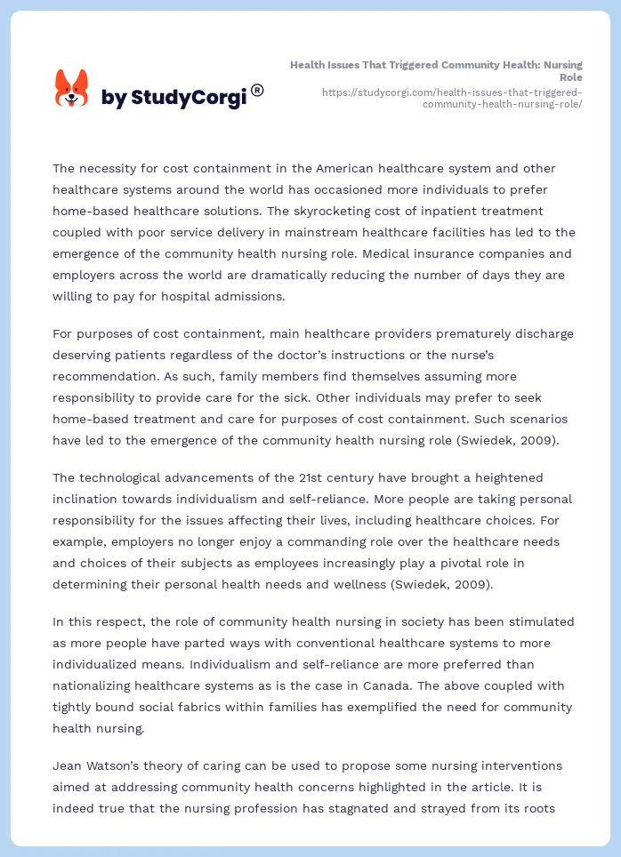Health Issues That Triggered Community Health: Nursing Role. Page 2