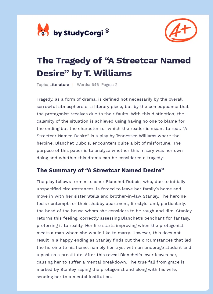 The Tragedy of “A Streetcar Named Desire” by T. Williams. Page 1