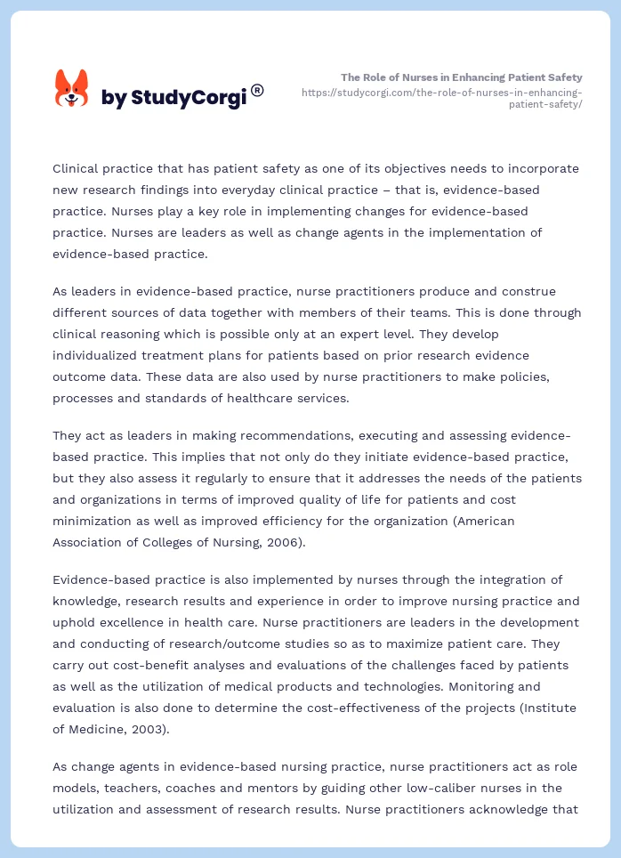 The Role of Nurses in Enhancing Patient Safety. Page 2