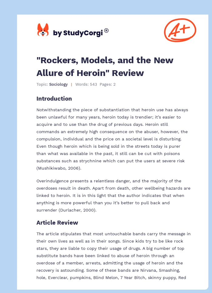 "Rockers, Models, and the New Allure of Heroin" Review. Page 1