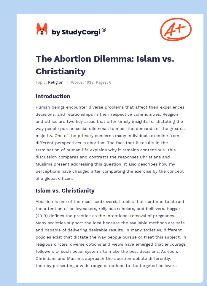The Abortion Dilemma: Islam vs. Christianity. Page 1
