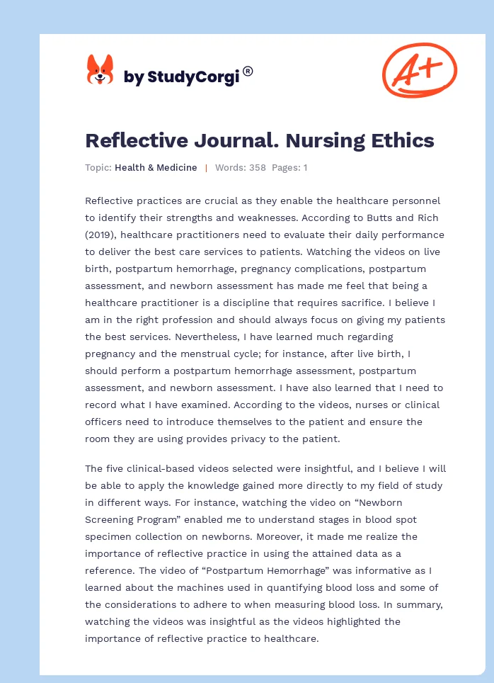 Reflective Journal. Nursing Ethics. Page 1
