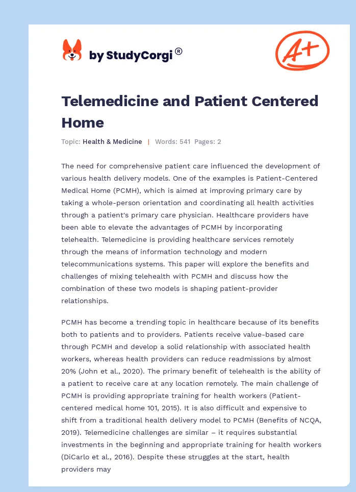 Telemedicine and Patient Centered Home. Page 1