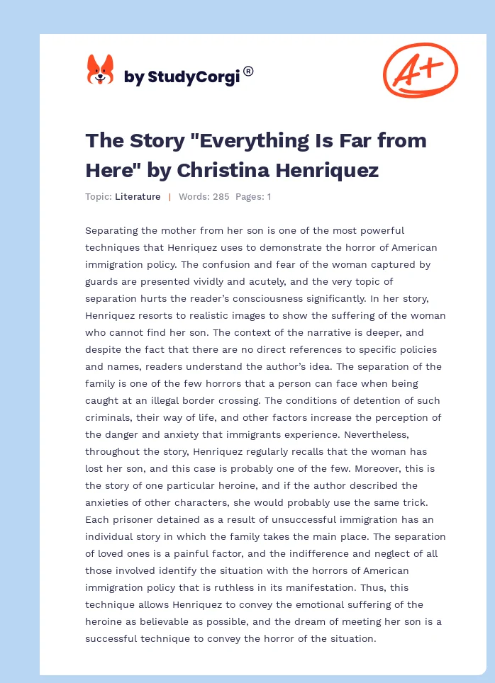 The Story "Everything Is Far from Here" by Christina Henriquez. Page 1