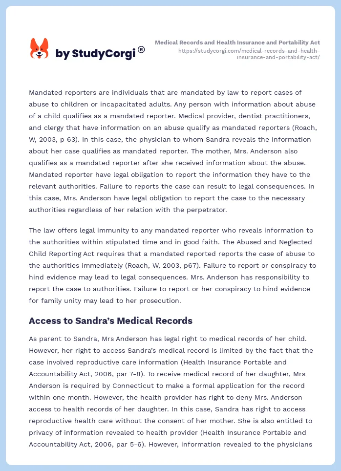 Medical Records and Health Insurance and Portability Act. Page 2